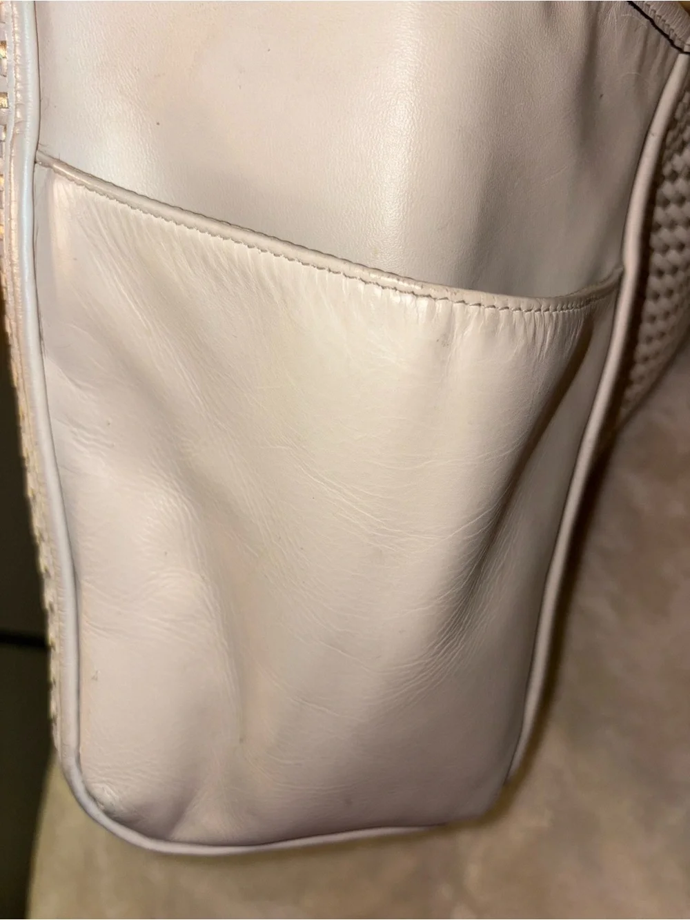 White Woven Tote Bag with Gold Accent - Women Bags